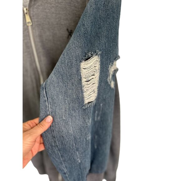 MARC ESCO Full Zip Hoodie Cotton Denim Ripped Sleeves Size Med - Picture 8 of 11